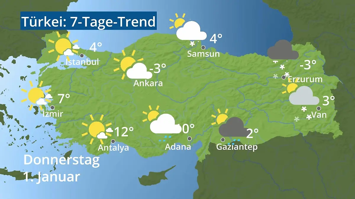 Türkei: Wie wird das Wetter? Video 7-Tage-Trend: Ankara, Istanbul, Izmir