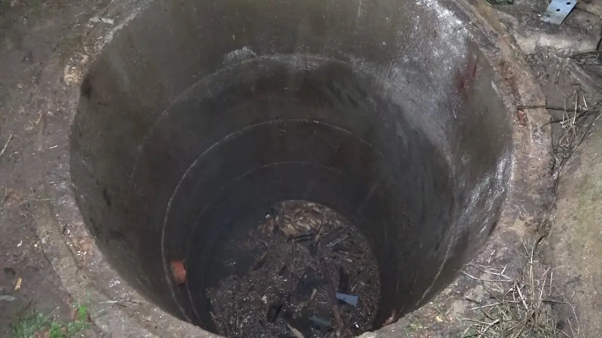 Das Pferd stürzte in diesen Brunnen.