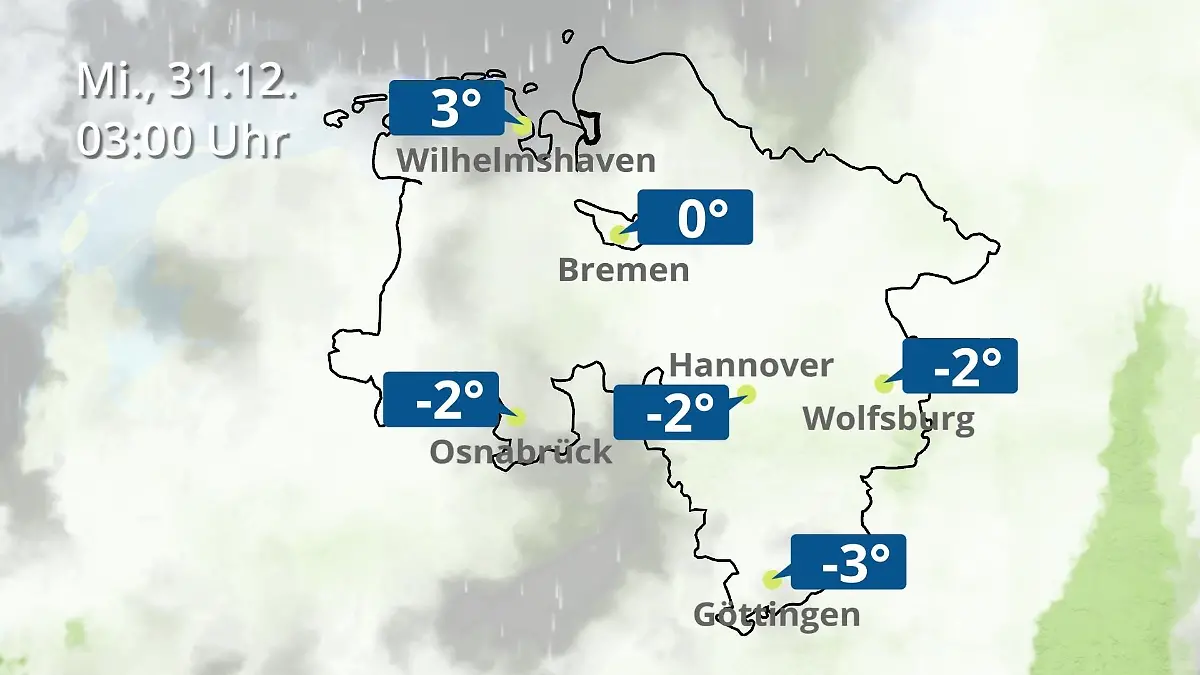 Bremen und Niedersachsen: Wie wird das Wetter? Regen- und Wolkenfilm für Hannover, Osnabrück und Wolfsburg
