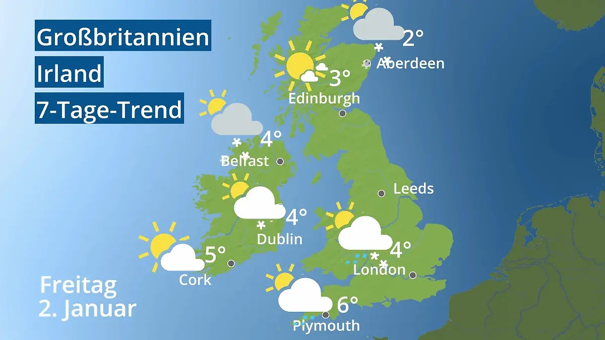 England, Schottland, Wales: Wie wird das Wetter? Video 7-Tage-Trend: Großbritannien und Irland