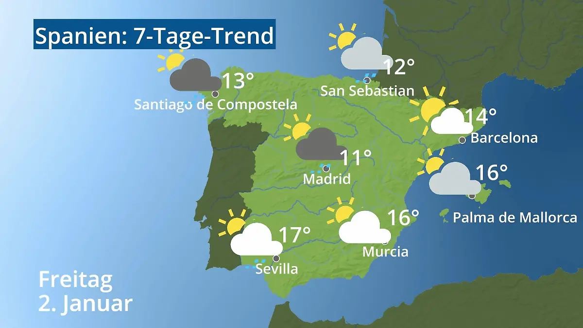 Spanien: Wie wird das Wetter? Video 7-Tage-Trend: Mallorca, Madrid, Barcelona