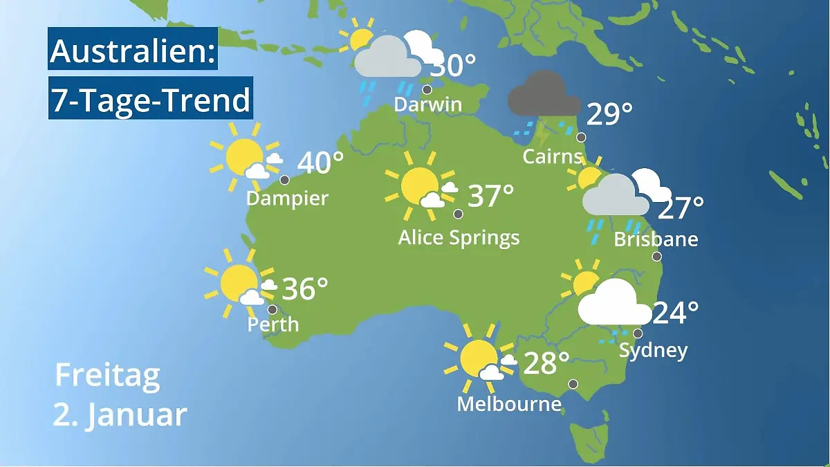 Australien: Wie wird das Wetter? Video 7-Tage-Trend: Sydney, Melbourne, Perth