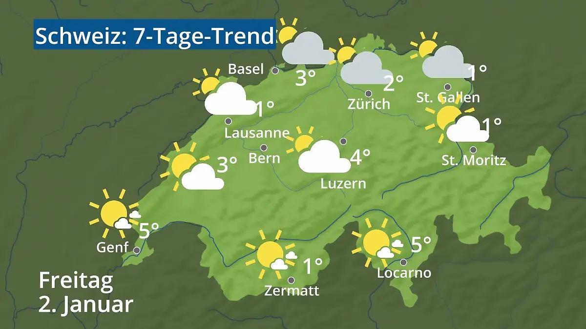 Schweiz: Wie wird das Wetter? Video 7-Tage-Trend: Bern, Basel, Genf, Zürich