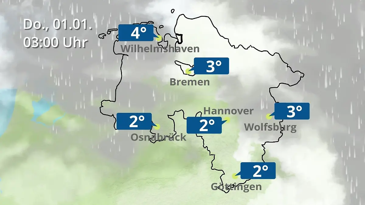 Bremen und Niedersachsen: Wie wird das Wetter? Regen- und Wolkenfilm für Hannover, Osnabrück und Wolfsburg