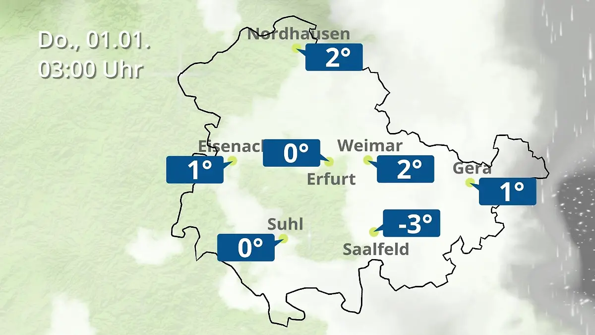 Thüringen: Wie wird das Wetter? Regen- und Wolkenfilm für Erfurt, Gera und Eisenach