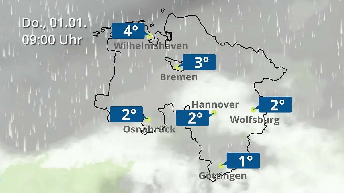 Bremen und Niedersachsen: Wie wird das Wetter? Regen- und Wolkenfilm für Hannover, Osnabrück und Wolfsburg