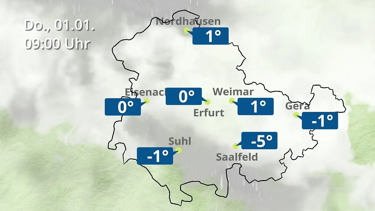 Thüringen: Wie wird das Wetter? Regen- und Wolkenfilm für Erfurt, Gera und Eisenach
