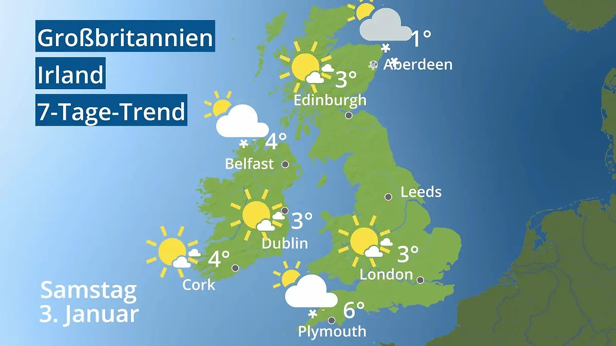 England, Schottland, Wales: Wie wird das Wetter? Video 7-Tage-Trend: Großbritannien und Irland