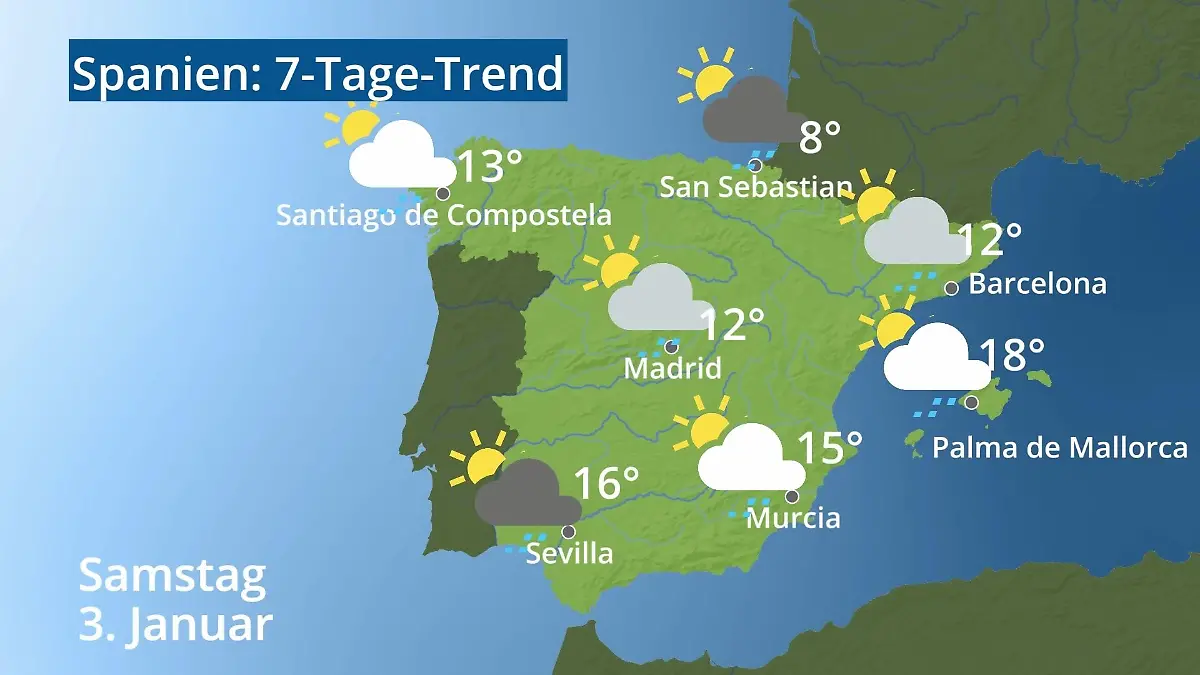 Spanien: Wie wird das Wetter? Video 7-Tage-Trend: Mallorca, Madrid, Barcelona