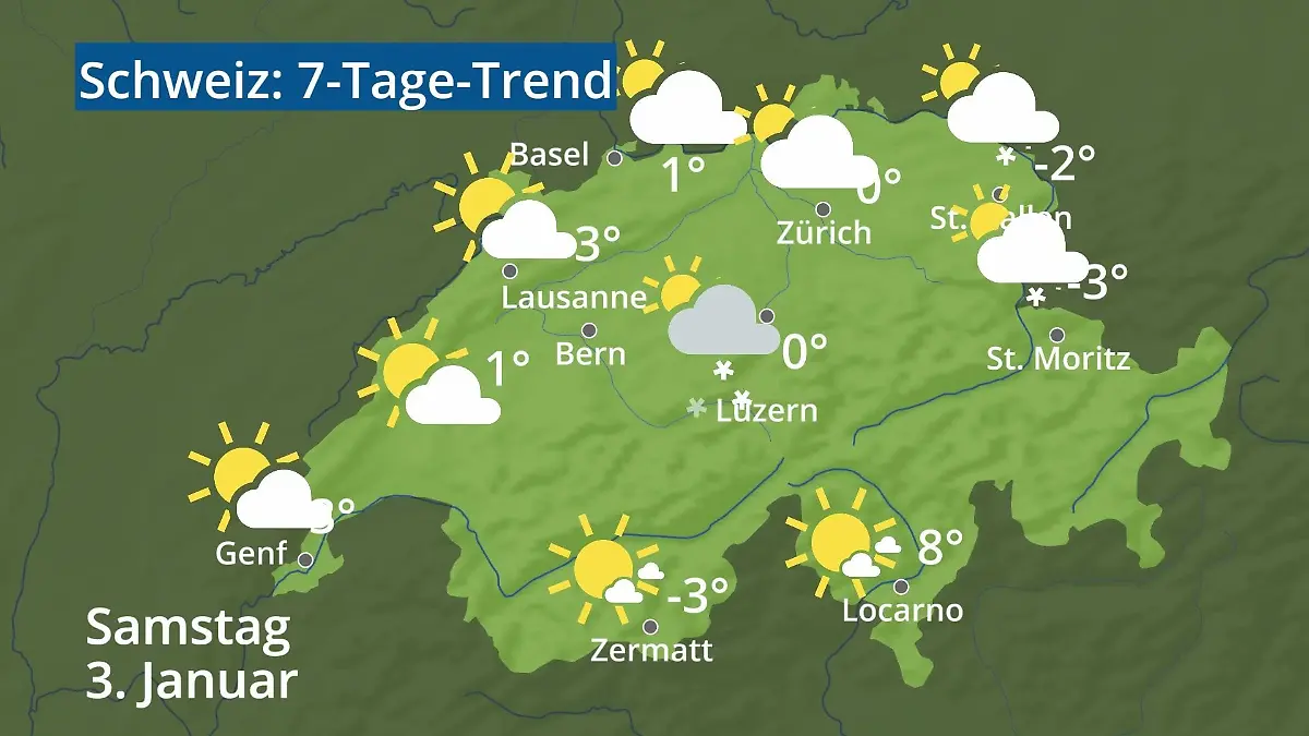 Schweiz: Wie wird das Wetter? Video 7-Tage-Trend: Bern, Basel, Genf, Zürich