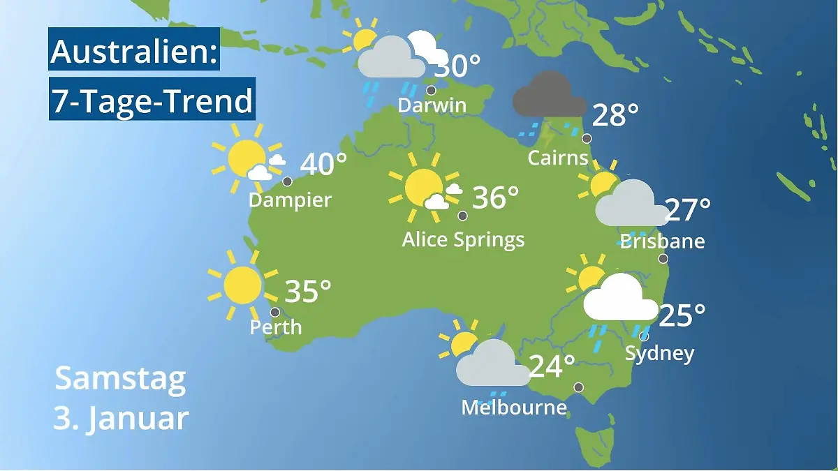 Australien: Wie wird das Wetter? Video 7-Tage-Trend: Sydney, Melbourne, Perth