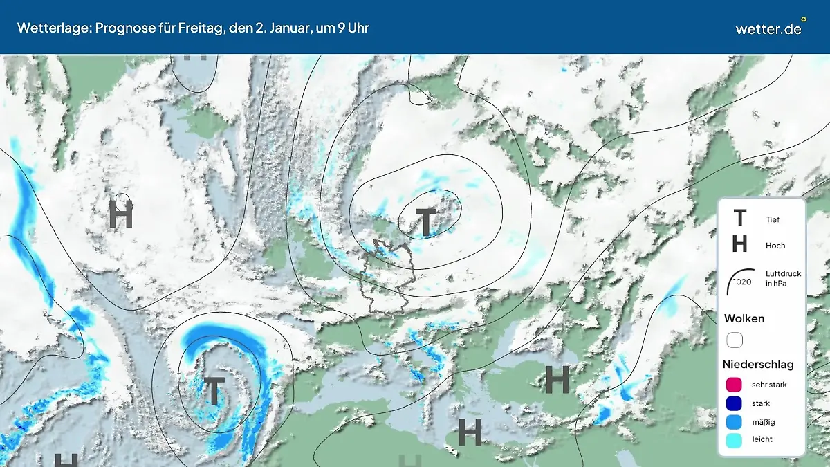 Die Wetterlage der kommenden 5 Tage Hochs und Tiefs über Europa