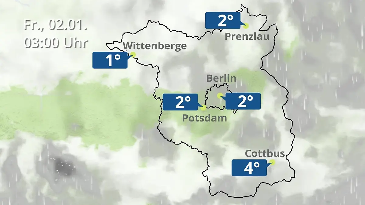 Berlin und Brandenburg: Wie wird das Wetter? Regen- und Wolkenfilm für Potsdam, Cottbus und Wittenberge