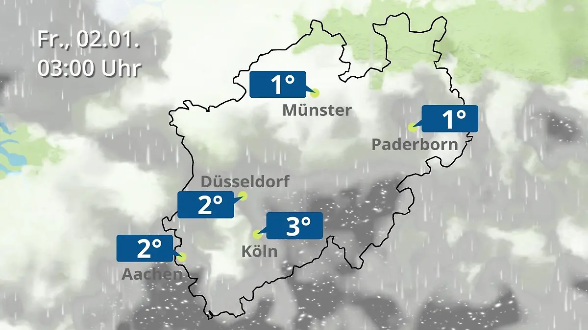 Nordrhein-Westfalen: Wie wird das Wetter? Regen- und Wolkenfilm für Köln, Düsseldorf und Münster