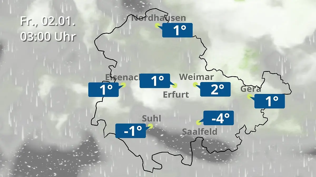 Thüringen: Wie wird das Wetter? Regen- und Wolkenfilm für Erfurt, Gera und Eisenach