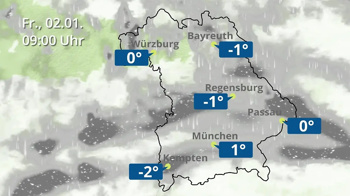 Bayern: Wie wird das Wetter? Regen- und Wolkenfilm für München, Regensburg und Würzburg