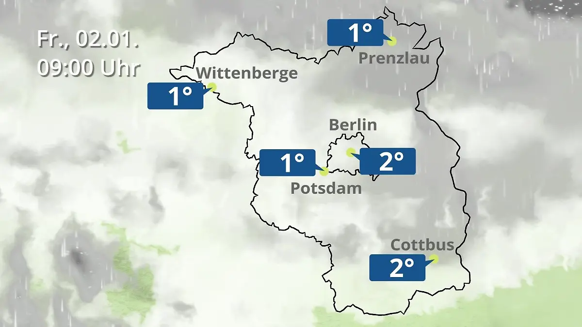Berlin und Brandenburg: Wie wird das Wetter? Regen- und Wolkenfilm für Potsdam, Cottbus und Wittenberge