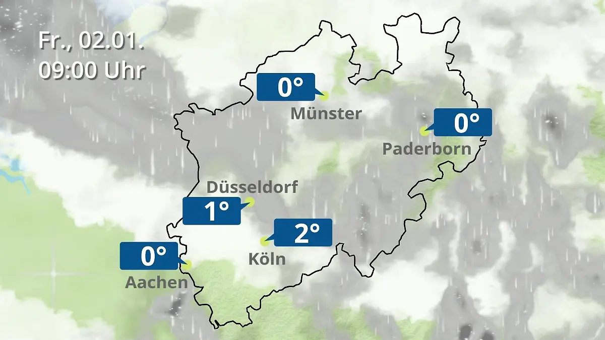 Nordrhein-Westfalen: Wie wird das Wetter? Regen- und Wolkenfilm für Köln, Düsseldorf und Münster