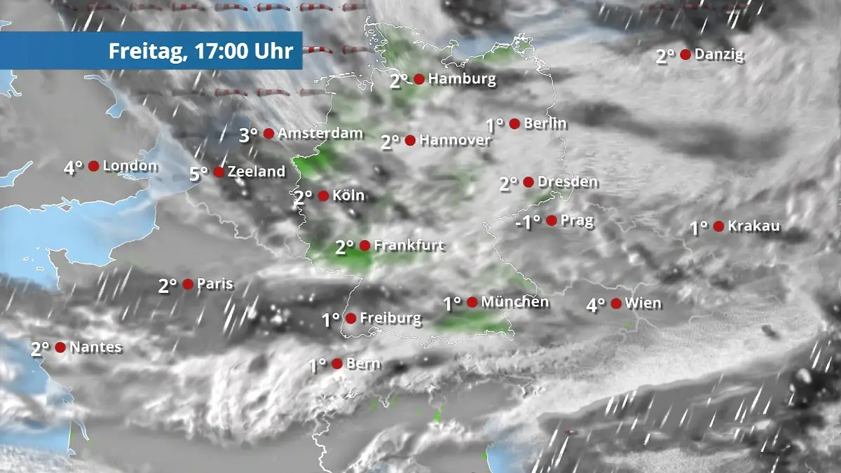 Schnee bleibt bestimmendes Thema - sehr kalt Der Regen- und Wolkenfilm für 48 Stunden