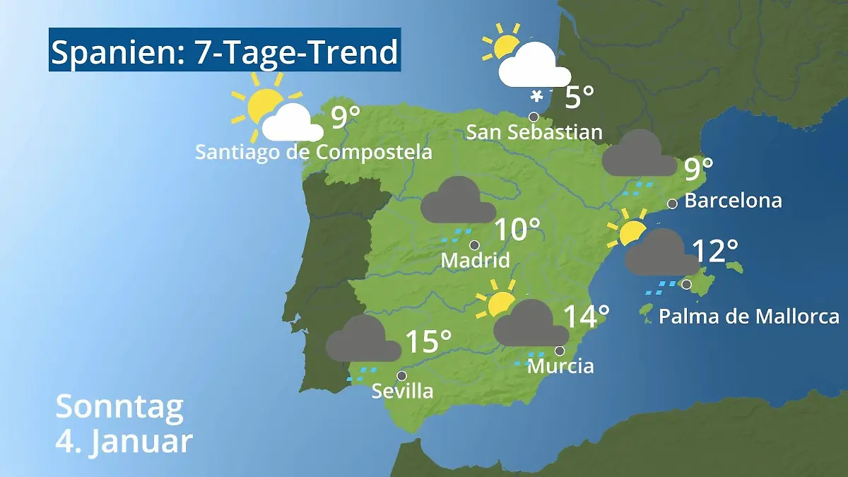 Spanien: Wie wird das Wetter? Video 7-Tage-Trend: Mallorca, Madrid, Barcelona