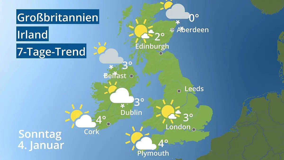 England, Schottland, Wales: Wie wird das Wetter? Video 7-Tage-Trend: Großbritannien und Irland