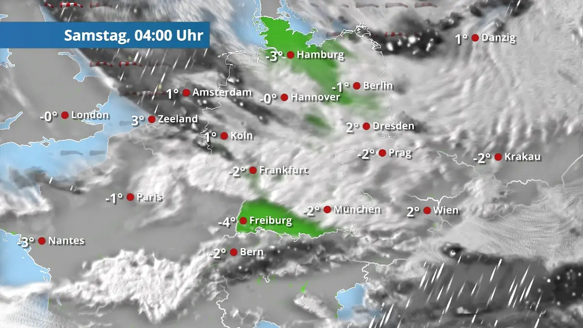 Immer wieder Schnee - vor allem im Nordwesten und Süden Der Regen- und Wolkenfilm für 48 Stunden