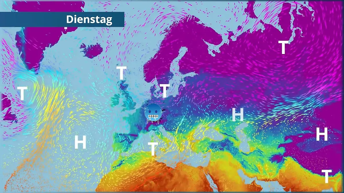 Polarluft nistet sich ein - es wird eisig und eisiger Der Strömungsfilm für Europa für 5 Tage
