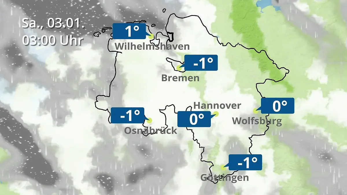 Bremen und Niedersachsen: Wie wird das Wetter? Regen- und Wolkenfilm für Hannover, Osnabrück und Wolfsburg