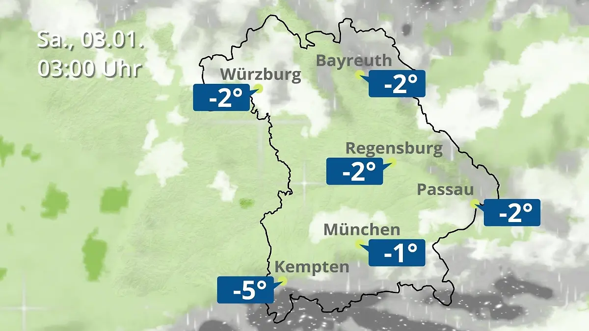 Bayern: Wie wird das Wetter? Regen- und Wolkenfilm für München, Regensburg und Würzburg