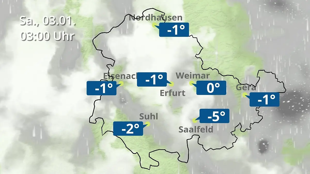Thüringen: Wie wird das Wetter? Regen- und Wolkenfilm für Erfurt, Gera und Eisenach
