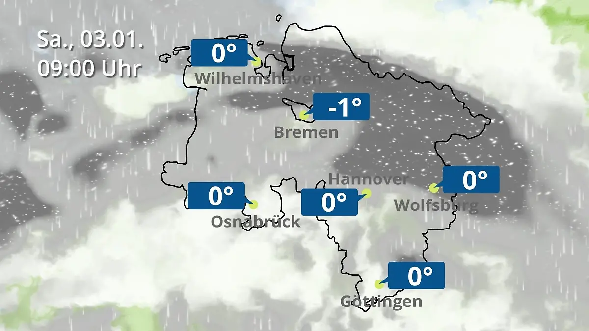 Bremen und Niedersachsen: Wie wird das Wetter? Regen- und Wolkenfilm für Hannover, Osnabrück und Wolfsburg