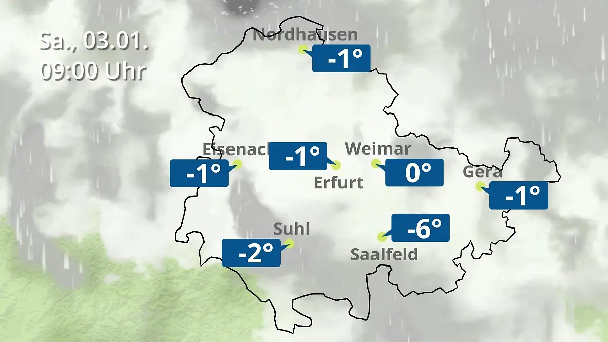 Thüringen: Wie wird das Wetter? Regen- und Wolkenfilm für Erfurt, Gera und Eisenach