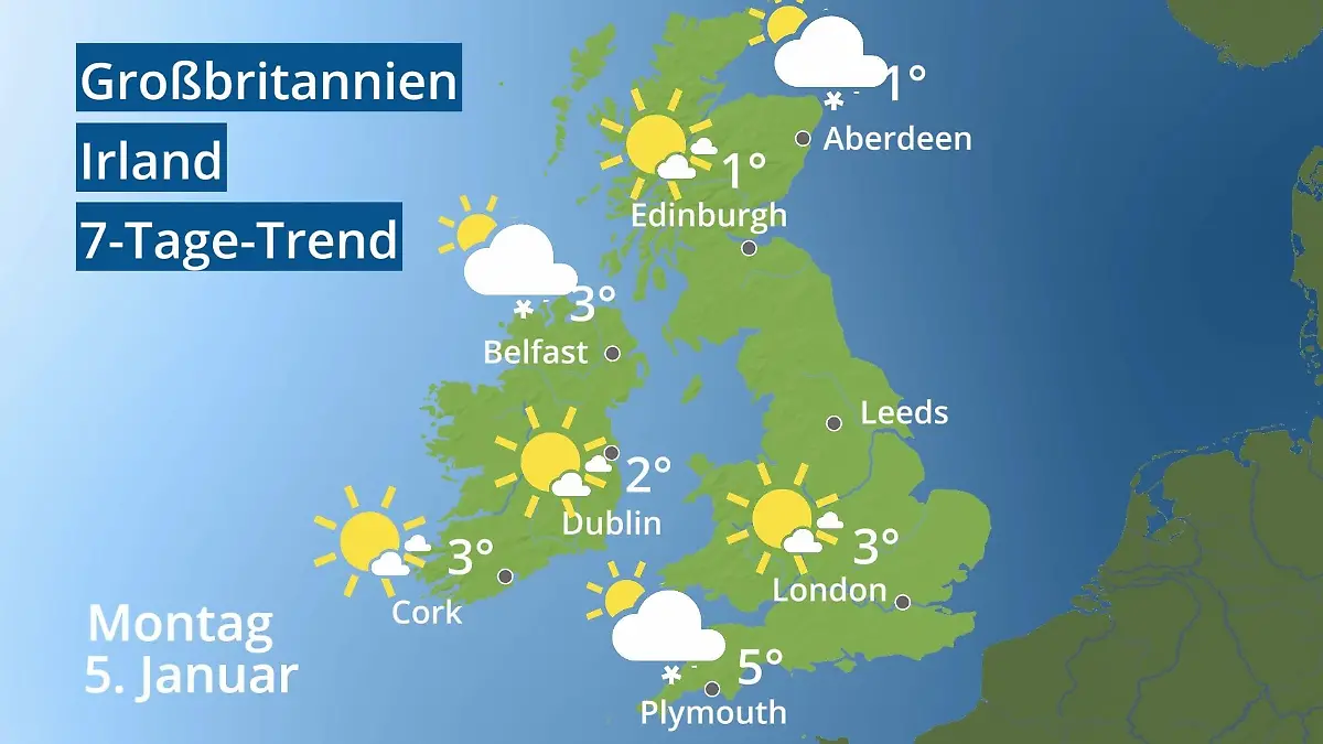 England, Schottland, Wales: Wie wird das Wetter? Video 7-Tage-Trend: Großbritannien und Irland