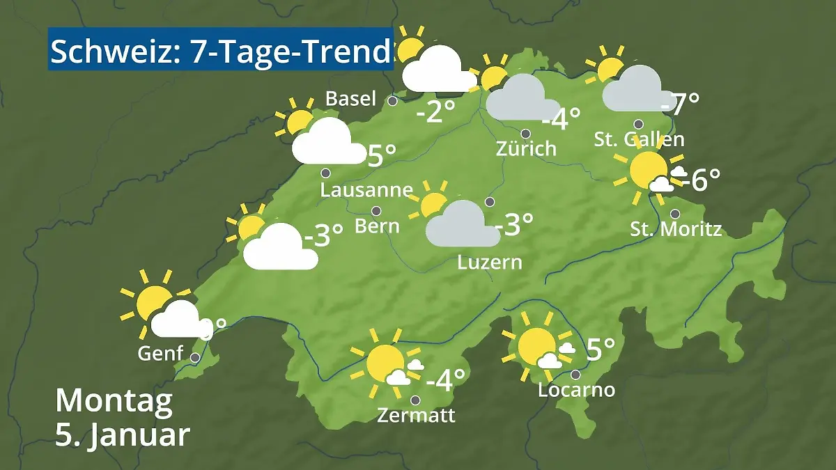 Schweiz: Wie wird das Wetter? Video 7-Tage-Trend: Bern, Basel, Genf, Zürich