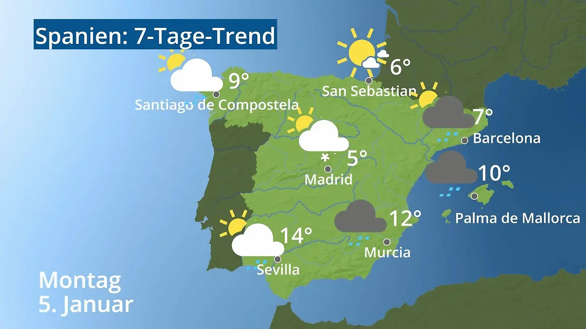 Spanien: Wie wird das Wetter? Video 7-Tage-Trend: Mallorca, Madrid, Barcelona