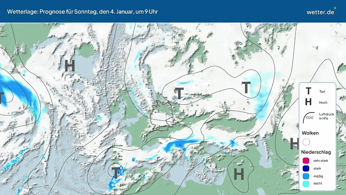 Die Wetterlage der kommenden 5 Tage Hochs und Tiefs über Europa