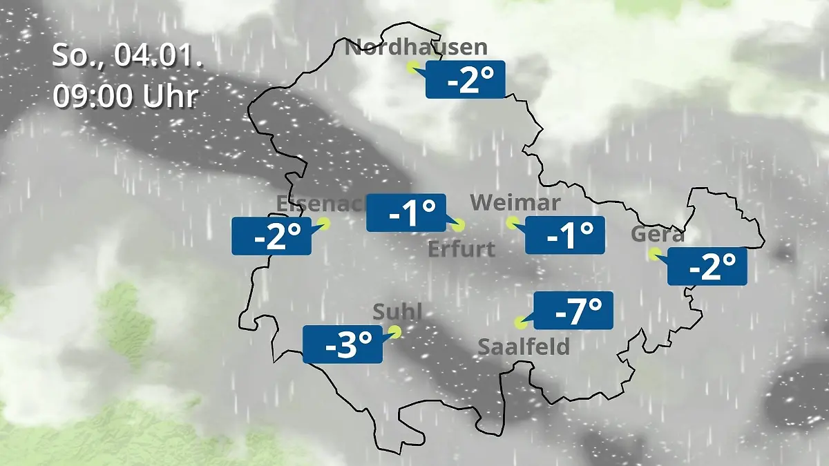 Thüringen: Wie wird das Wetter? Regen- und Wolkenfilm für Erfurt, Gera und Eisenach