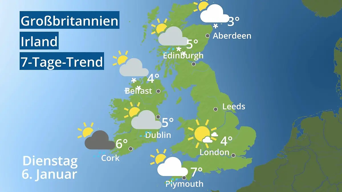 England, Schottland, Wales: Wie wird das Wetter? Video 7-Tage-Trend: Großbritannien und Irland