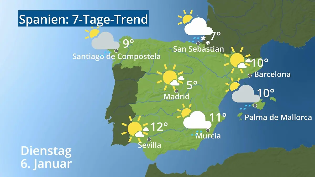 Spanien: Wie wird das Wetter? Video 7-Tage-Trend: Mallorca, Madrid, Barcelona