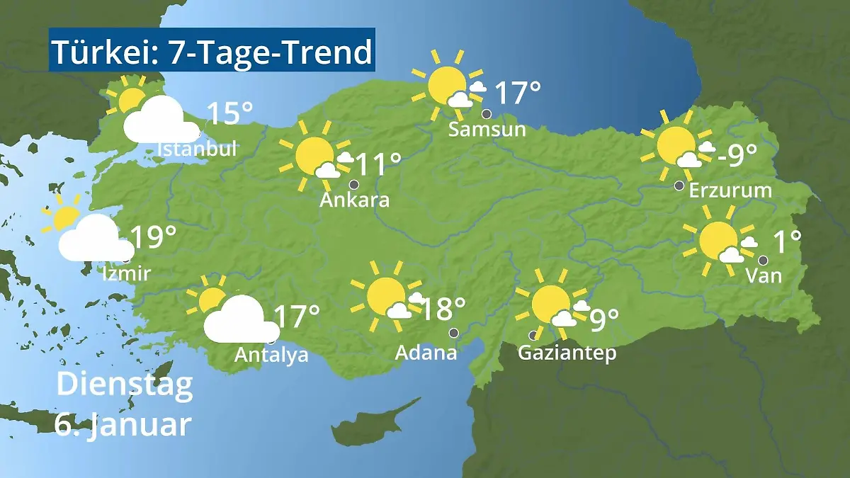 Türkei: Wie wird das Wetter? Video 7-Tage-Trend: Ankara, Istanbul, Izmir