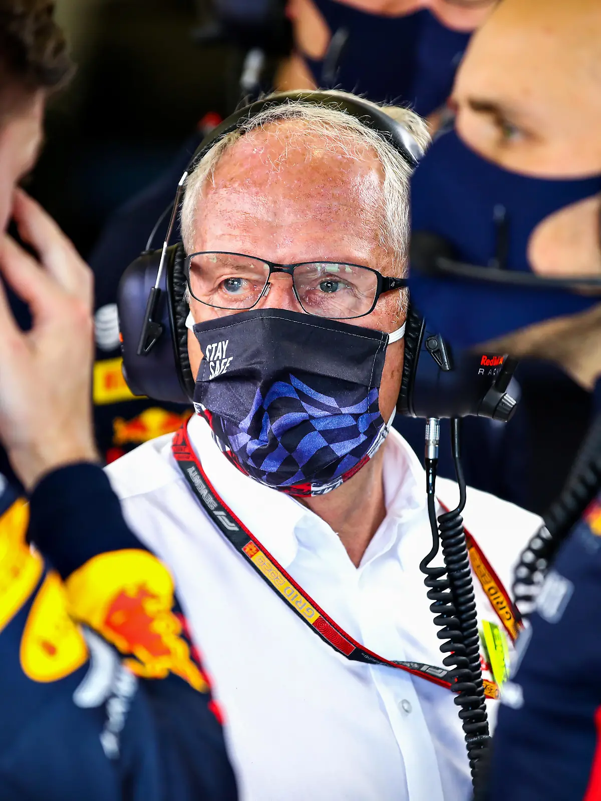 NORTHAMPTON, ENGLAND - AUGUST 08: Red Bull Racing Team Consultant Dr Helmut Marko looks on in the garage during final practice for the F1 70th Anniversary Grand Prix at Silverstone on August 08, 2020 in Northampton, England. (Photo by Mark Thompson/Getty Images)