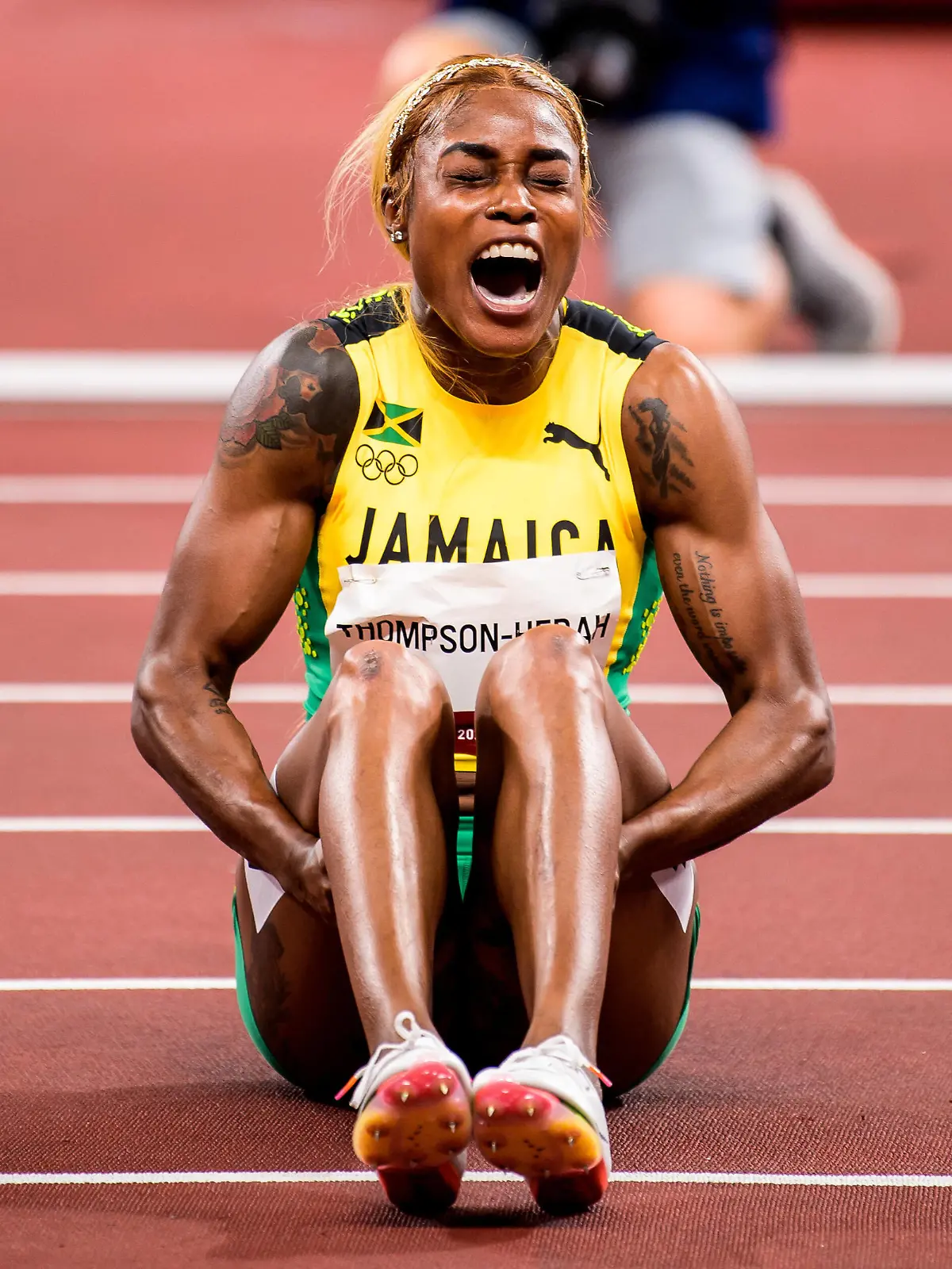  210731 Elaine Thompson-Herah of Jamaica celebrates after womens 100 meter final during day 8 of the Tokyo 2020 Olympic Games, Olympische Spiele, Olympia, OS on July 31, 2021 in Tokyo. Photo: Jon Olav Nesvold / BILDBYRAN / COP 217 / JM0179 bbeng friidrott athletics friidrett olympic games olympics os ol olympiska spel olympiske leker tokyo2020 tokyo 2020 tokyo-os tokyo-ol jubel celebration PUBLICATIONxNOTxINxSWExNORxAUT Copyright: JONxOLAVxNESVOLD BB210731JE073