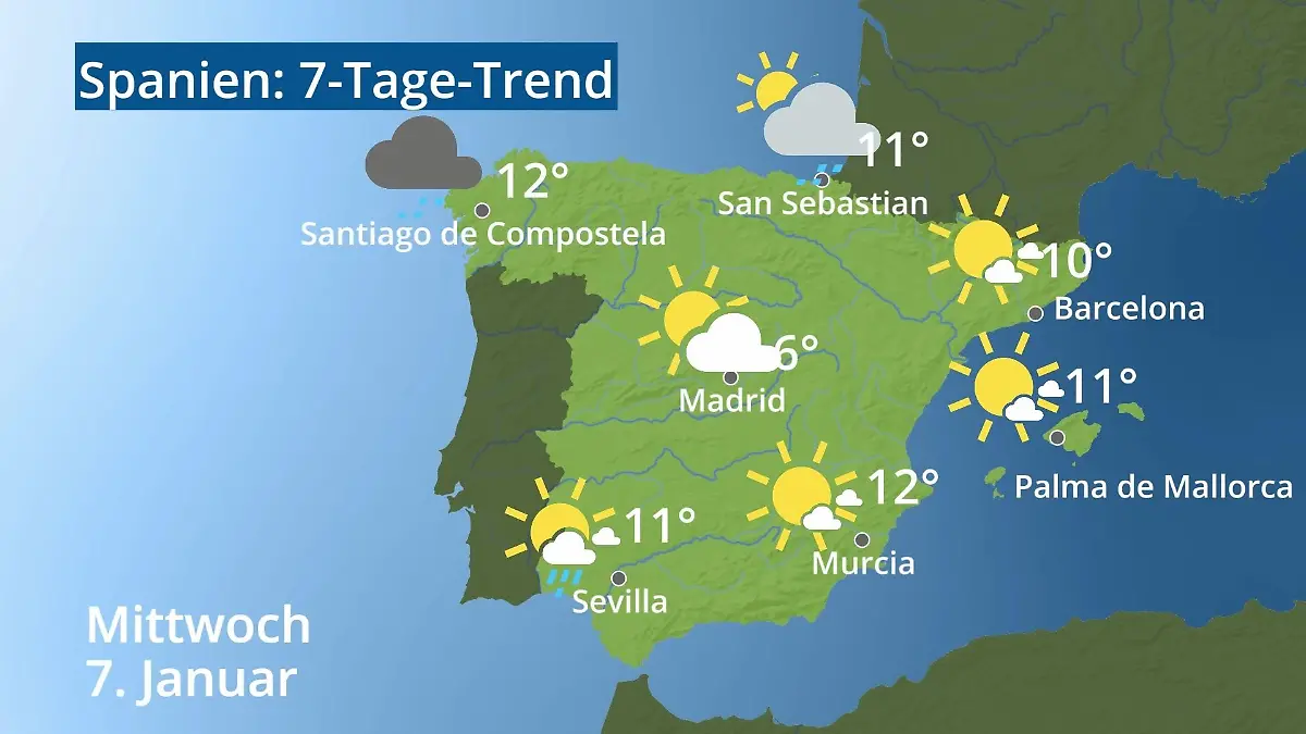 Spanien: Wie wird das Wetter? Video 7-Tage-Trend: Mallorca, Madrid, Barcelona