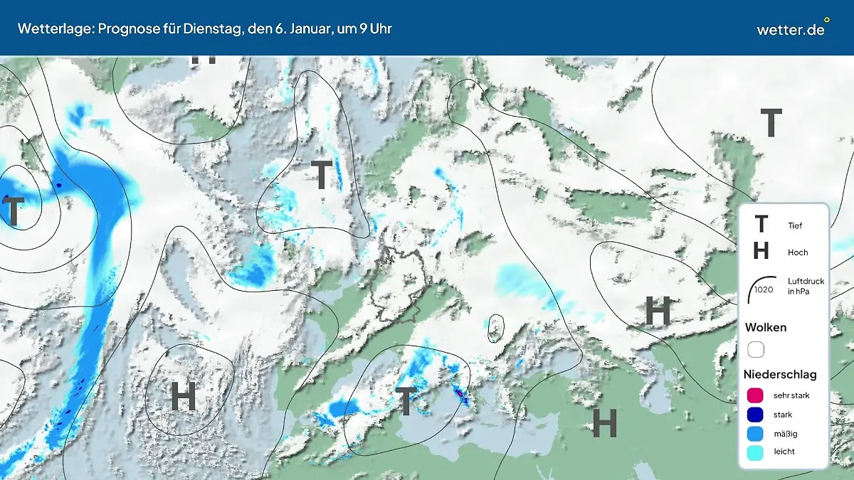 Die Wetterlage der kommenden 5 Tage Hochs und Tiefs über Europa