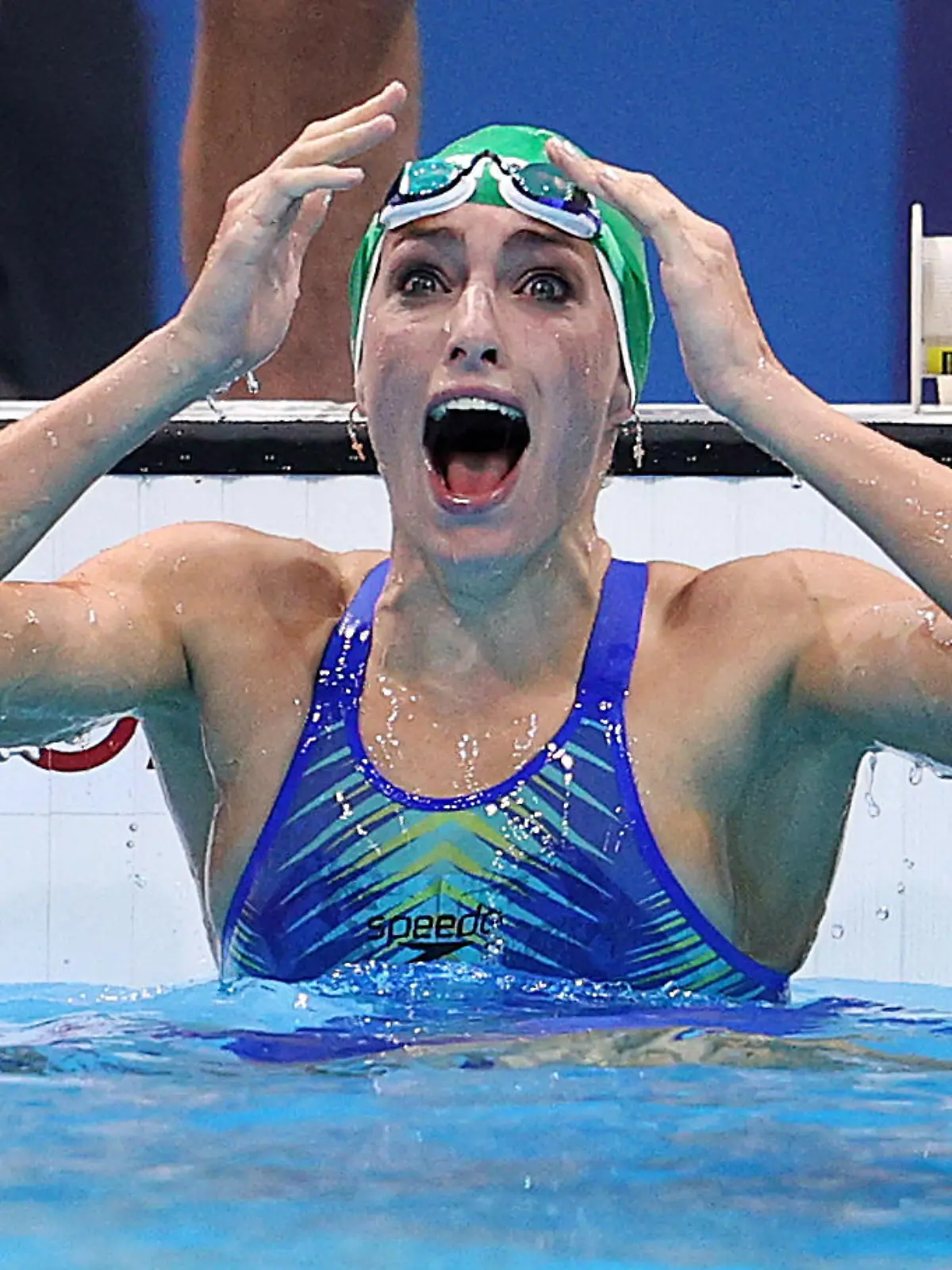TOKYO, JAPAN - JULY 30: Tatjana Schoenmaker of Team South Africa reacts after winning the gold medal and breaking the world record after competing in the Women's 200m Breaststroke Final on day seven of the Tokyo 2020 Olympic Games at Tokyo Aquatics Centre on July 30, 2021 in Tokyo, Japan. (Photo by Maddie Meyer/Getty Images)