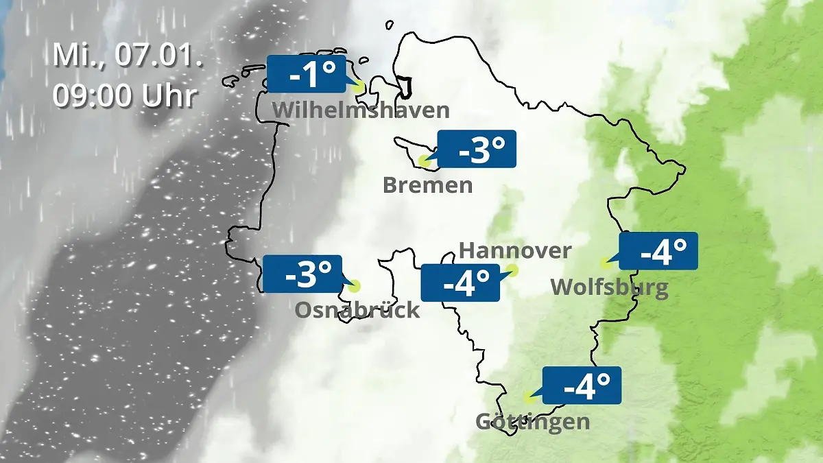 Bremen und Niedersachsen: Wie wird das Wetter? Regen- und Wolkenfilm für Hannover, Osnabrück und Wolfsburg