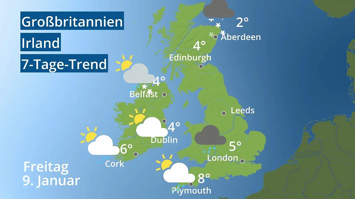 England, Schottland, Wales: Wie wird das Wetter? Video 7-Tage-Trend: Großbritannien und Irland