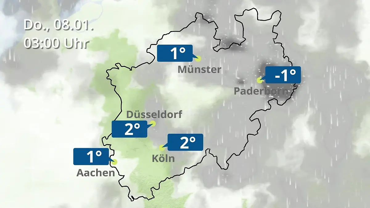 Nordrhein-Westfalen: Wie wird das Wetter? Regen- und Wolkenfilm für Köln, Düsseldorf und Münster