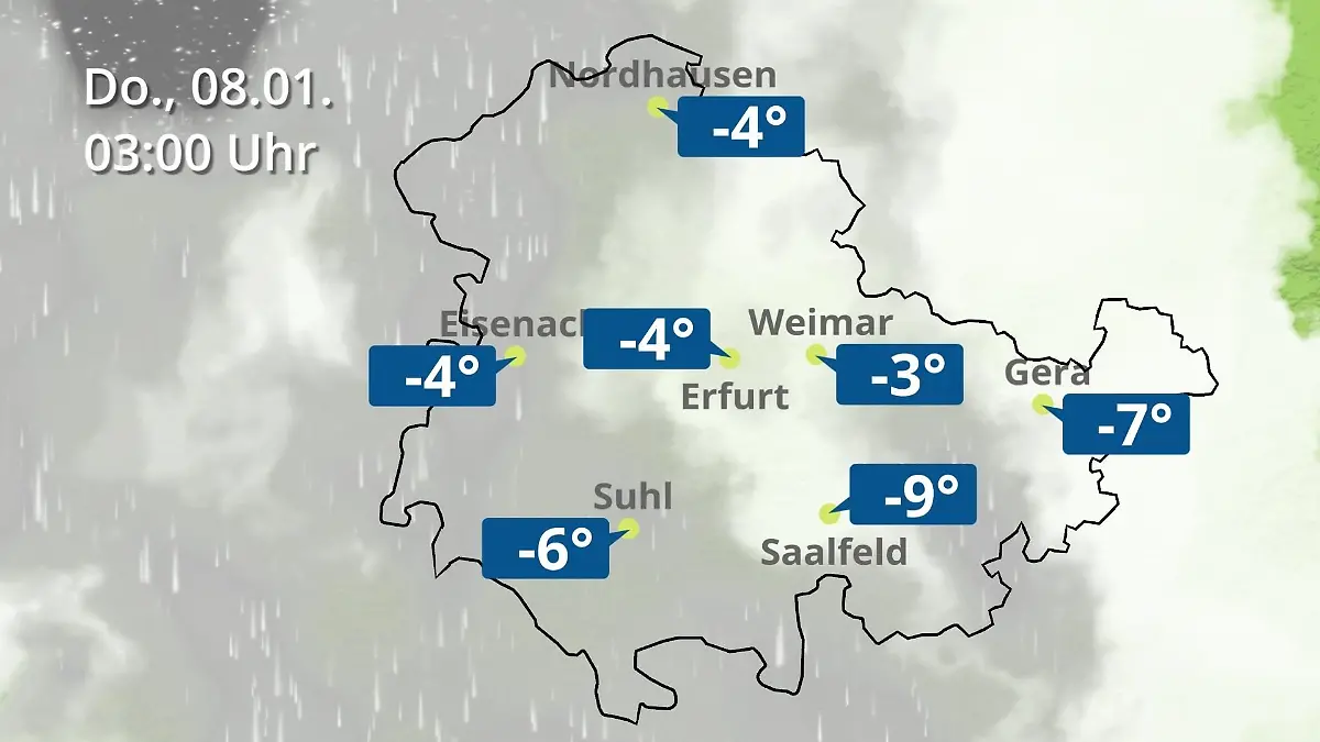 Thüringen: Wie wird das Wetter? Regen- und Wolkenfilm für Erfurt, Gera und Eisenach