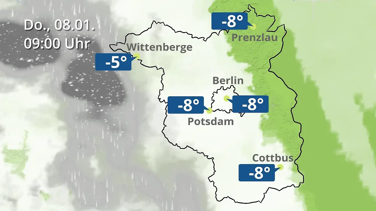 Berlin und Brandenburg: Wie wird das Wetter? Regen- und Wolkenfilm für Potsdam, Cottbus und Wittenberge